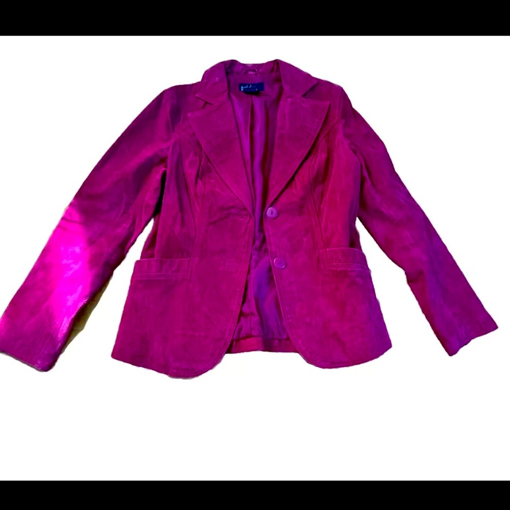 Red Suede Genuine Leather Jacket Coat Blazer Women's Size Large Western Cowgirl